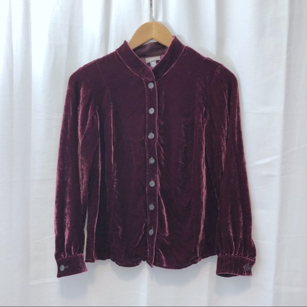 J. Jill wine velvet mandarin collar blouse XSP